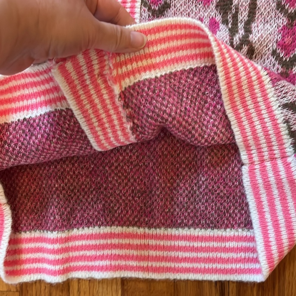 Pink Floral Intarsia Button Up Sweater Cardigan - Picture 15 of 16